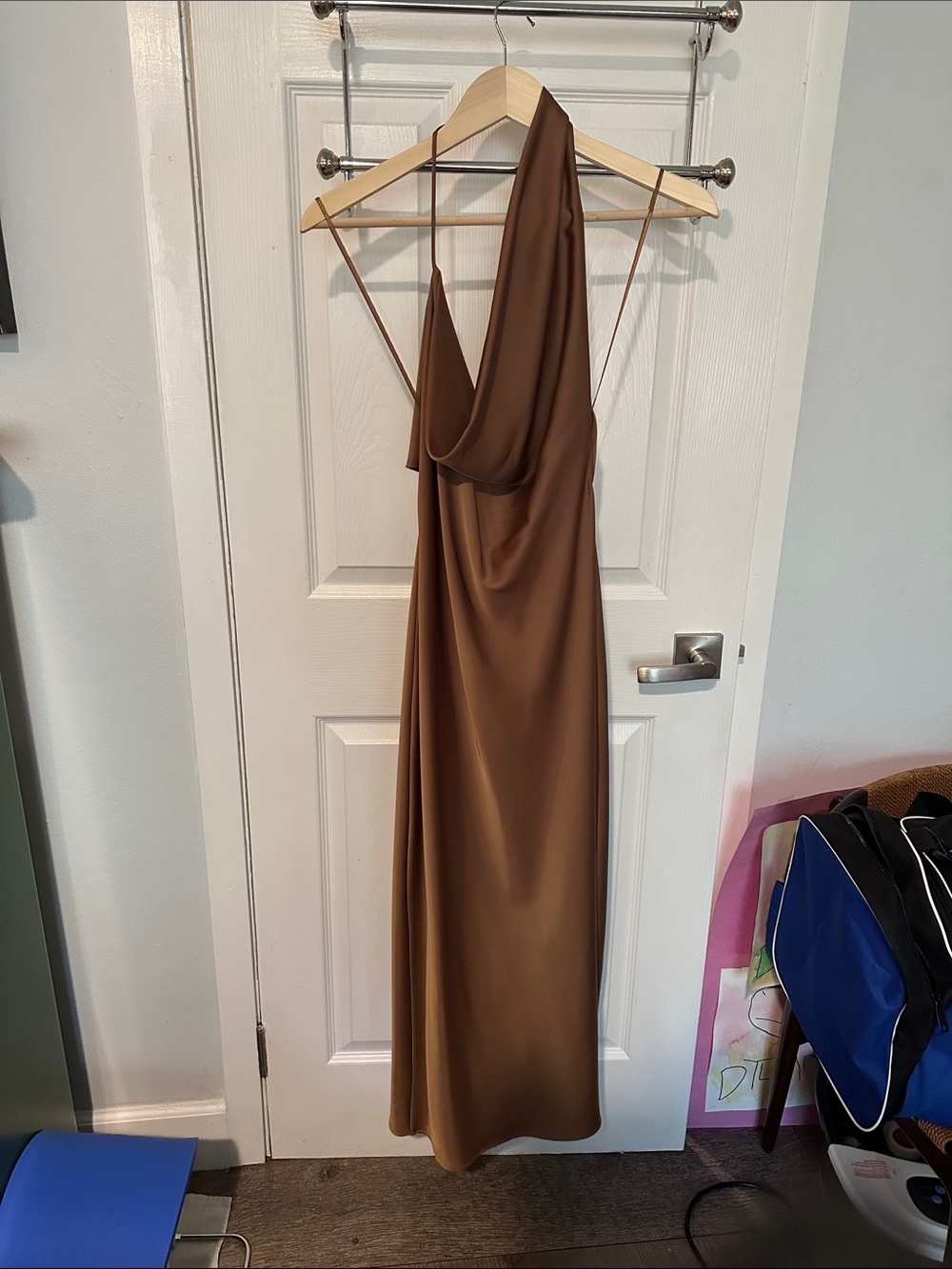 Zara - Brown Draped Slip Dress - Women's Elegant Evening Dress